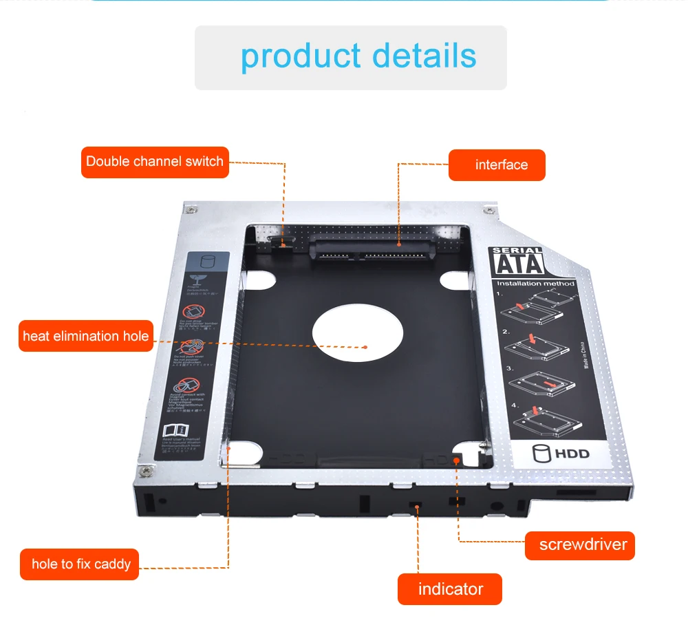 Tishric Алюминий 2nd Hdd Caddy 12 7 мм SATA 3 0 Корпус жесткого диска адаптер DVD HDD отсек для