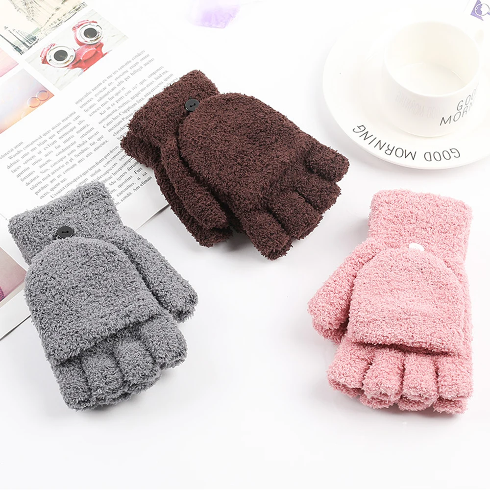 

Women's Thermal Converter Fingerless Knit Gloves Mittens Winter Warm, Full & Half Hands Knitted Fingerless Gloves Convertible