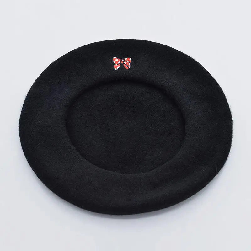 

Wool Beret Autumn Winter Hats For Women Embroidered Red Bow Artist Painter Cap Beret Beanie Female Boina Feminina Gorras