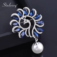 sinleery luxurious blue cubic zircon peacock pearl brooch pin womens fashion pearl accessories party jewelry zd1 ssk