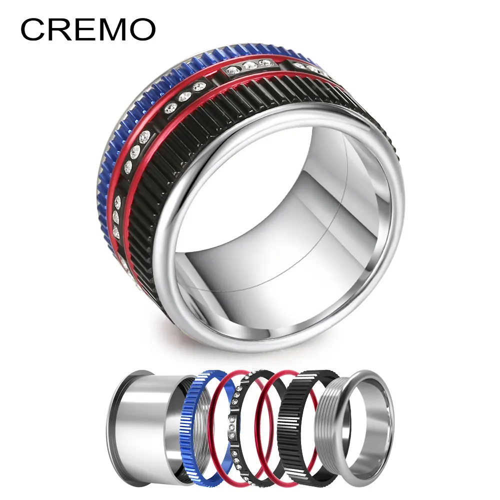 

Вращающееся кольцо из нержавеющей стали Cremo, серебристое эффектное черное кольцо, изысканное кольцо с кристаллами