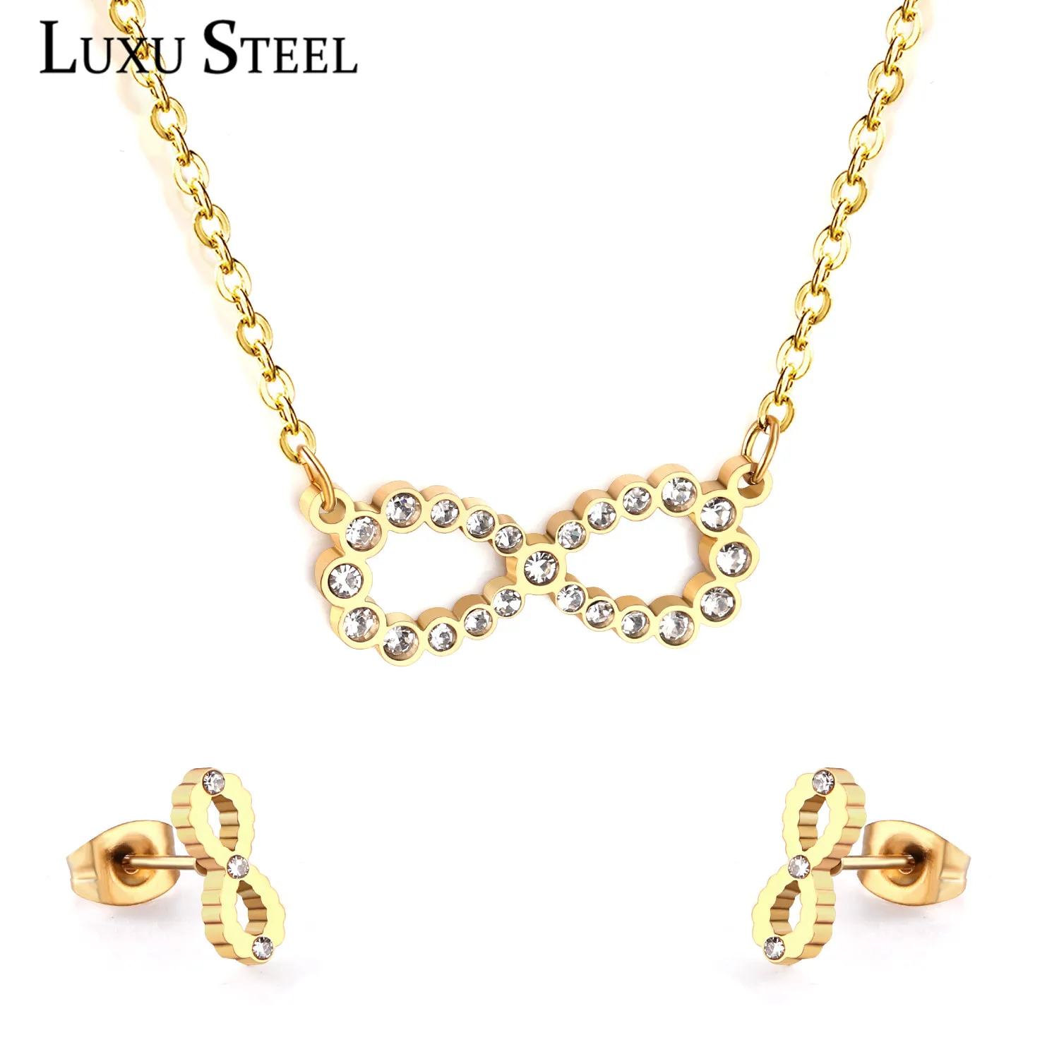 Комплект украшений из нержавеющей стали LUXUSTEEL ожерелье и серьги с фианитом