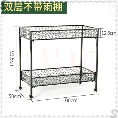 

Wheeled flower stand wrought iron multi-layer floor balcony flower shelf living room hanging orchid flower pot rack indoor