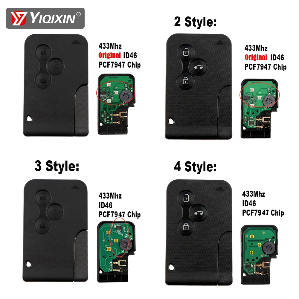 

YIQIXIN 5Pcs 3 Button Smart Card 433Mhz ID46 PCF7947 Chip Insert Small Key Blade For Renault Megane 2 3 Koleos Clio Grand Scenic