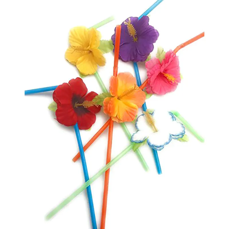 

24Pcs Flower Straws Disposable Plastic Bendable Drinking Straws 24Cm Long Multi-Color Beach Beverage Straw For Wedding Birthday