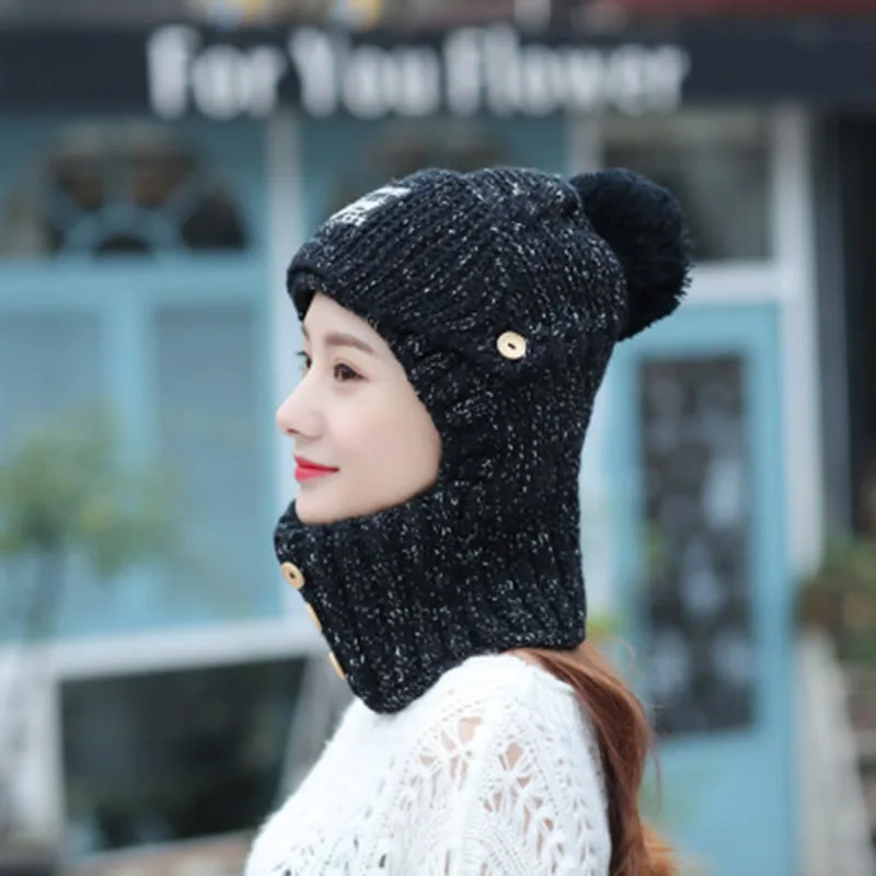 Женские зимние шапки бини бархатная Толстая маска нагрудник защита для ушей