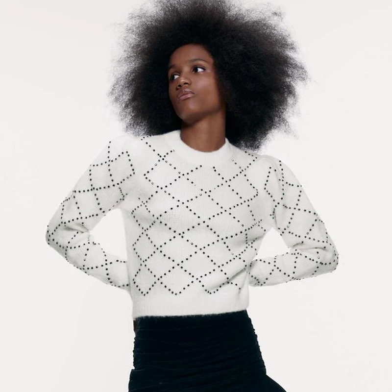 ZOEPO Beading Sweaters Women Fashion Autumn Casual O Neck Sweater Women Elegant Slim Long Sleeve Sweaters Female Ladies LE