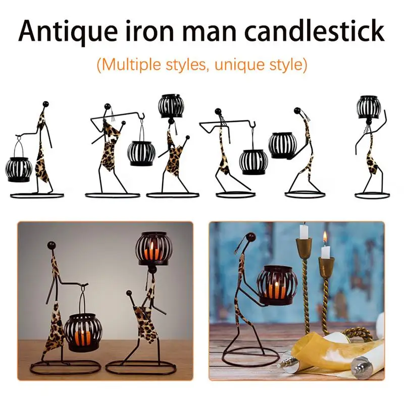 

Metal Vintage Candle Holder Leopard Abstract Character Sculpture Candlestick Stand Centerpiece Wedding Home Table Art Decoration