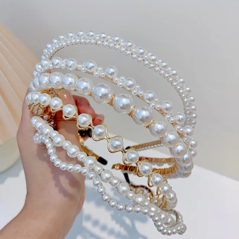 

[Xwen] 2021 New Women Elegant Full Pearls Simple Hairbands Sweet Hoops Holder Ornament Head Band Hair Accessories OH1688