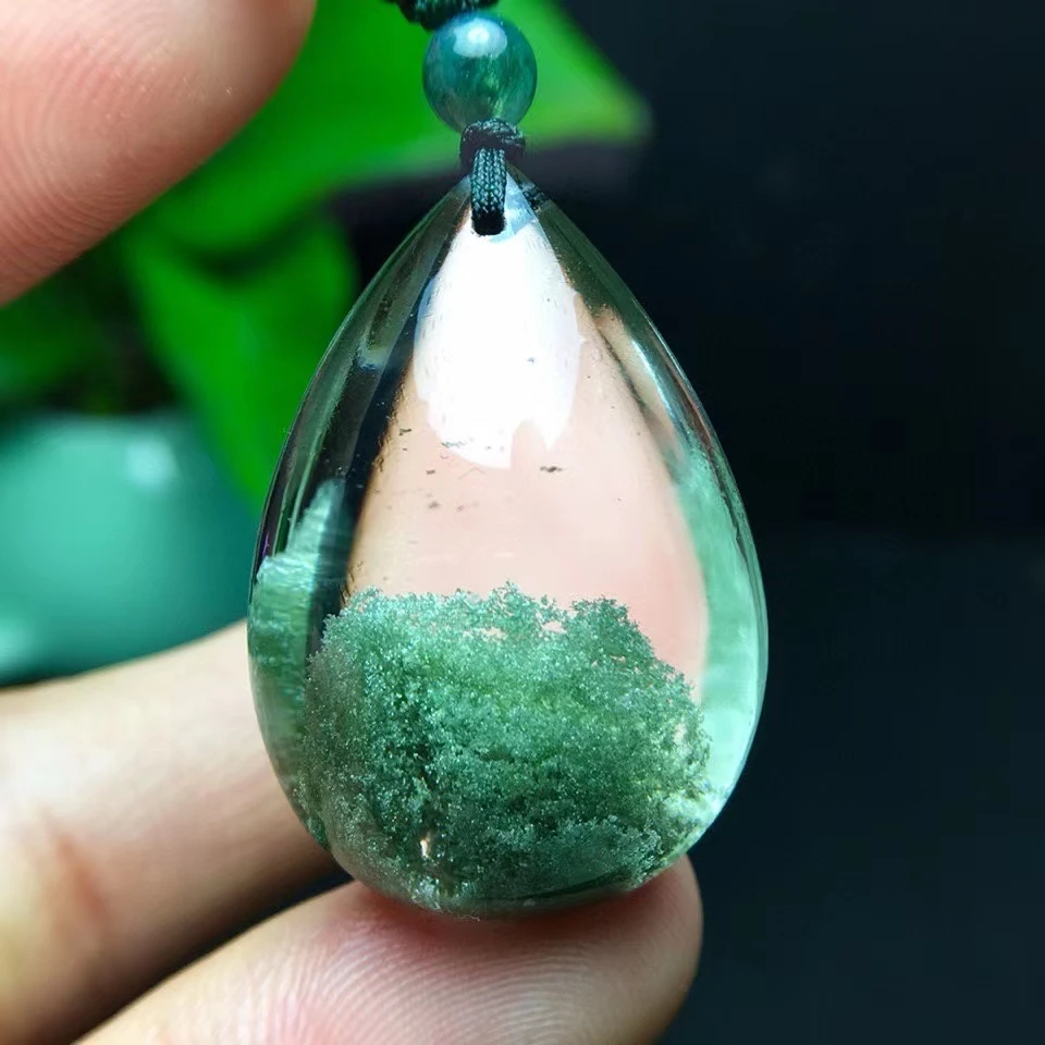 

Genuine Natural Green Phantom Quartz Pendant Water Drop 32-22-14mm Women Man Necklace Jewelry From Brazil AAAAA