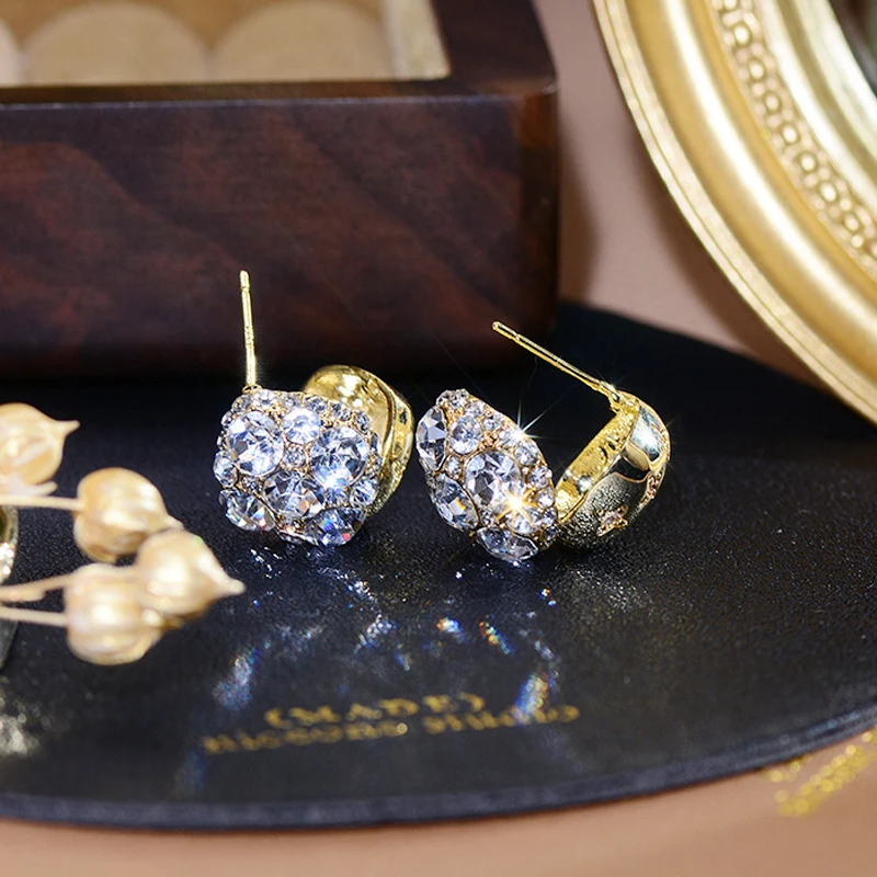 

Top Quality Bright Shine Rhinestone Ball Earring for Women AAA Bling Zircon Stud Earrings Anti-allergy Waterproof Jewellery