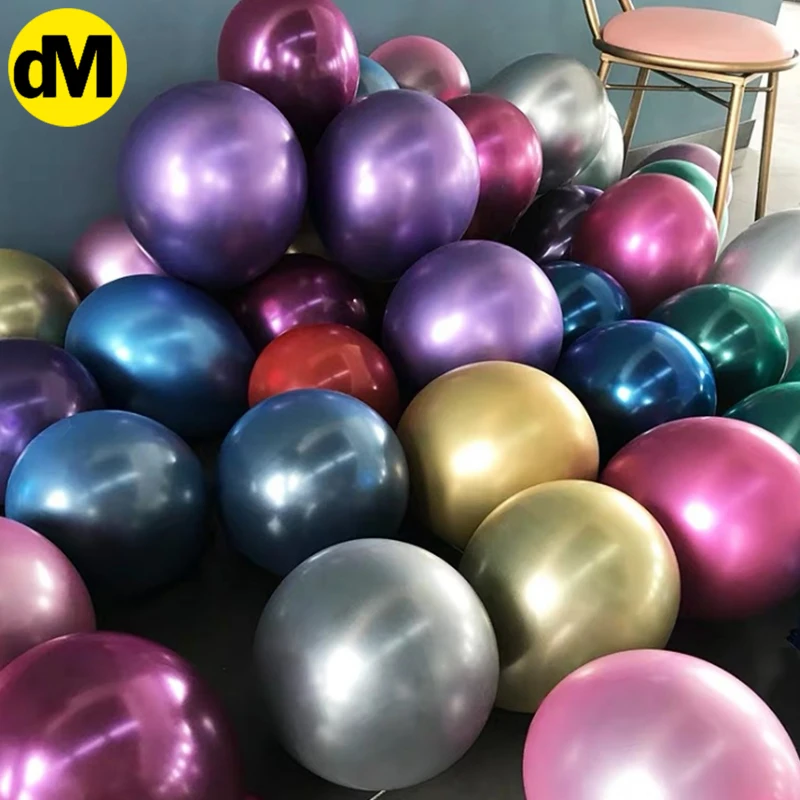 

DM 50pcs/Bag Metal Ballons Multicolored Party Wedding Happy Birthday Latex Chrome Balloon Air Helium Gold Silver Green Purple