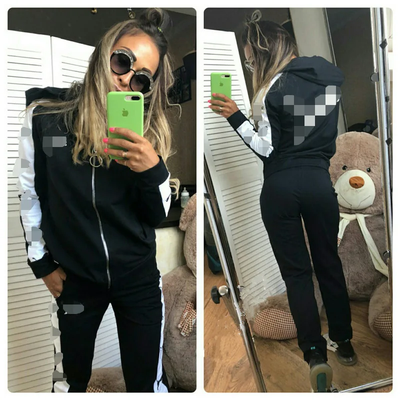 

Donsignet Fashion Women's Suit Spring Casual Hooded Collar Zipper Solid Color Regular Trousers Two-piece Suit Women's Clothing