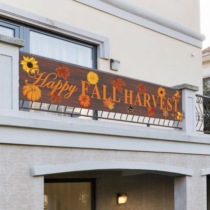 

Fall Maple Leaves Pumpkin Banner, Autumn Fall Party Outdoor & Indoor Decor Supplies(8.2 X 1.6 FT)