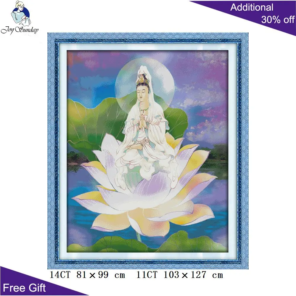 Домашний декор Joy Sunday Guanyin R023 (1) (2) (4) (5) 14CT 11CT сидящая Гуаньинь на крестике лотоса|joy