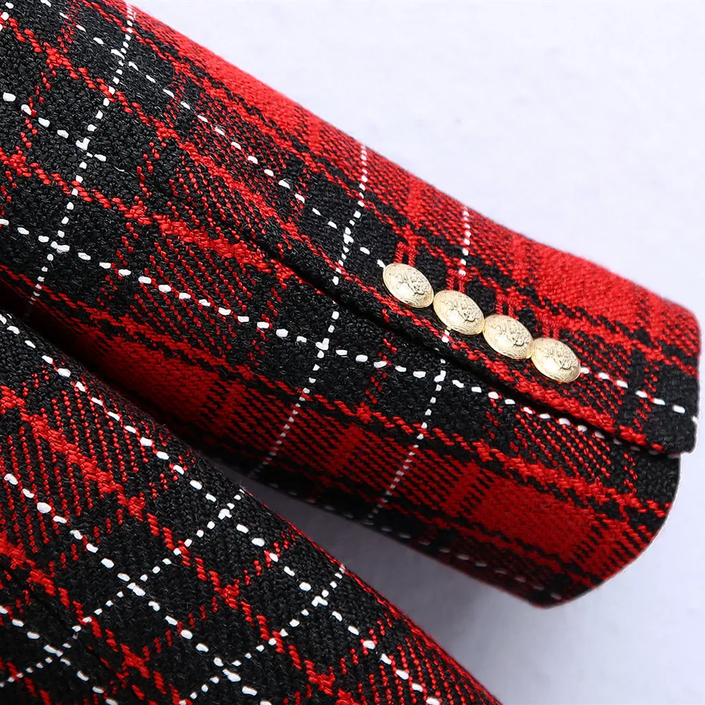 

New Claret Plaid Women Blazer 2021 Spring-Autumn Vintage Tweed Suits Jackets OL Patchwork Coats Chic Outwear Fashion For Female