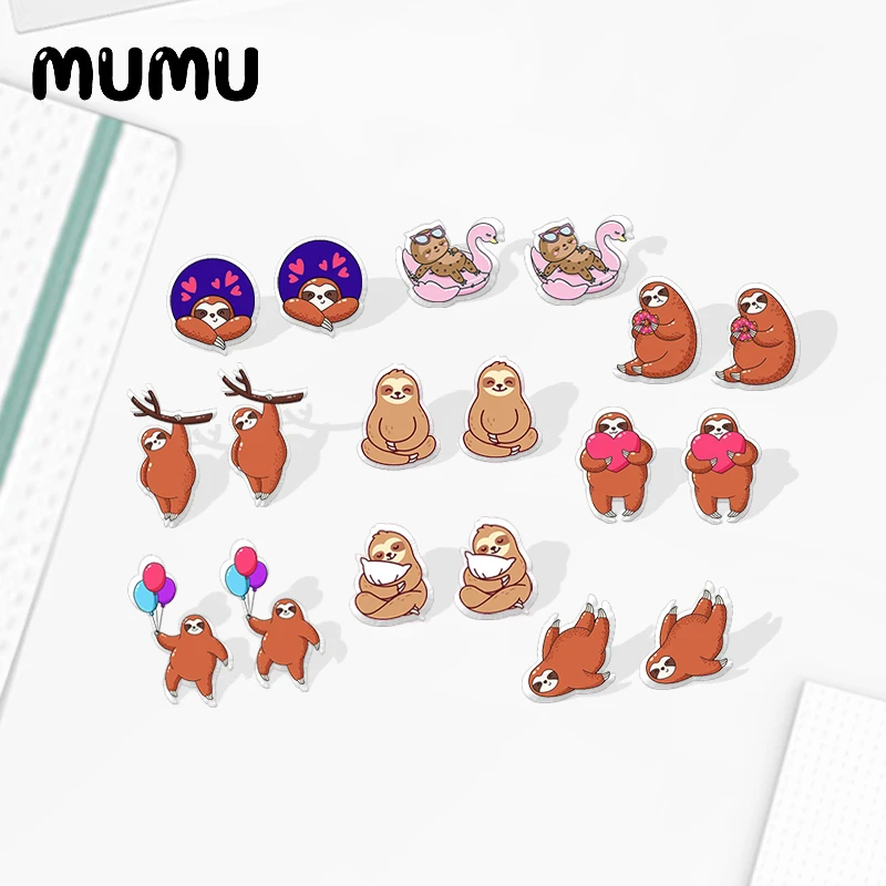 

2020 New Summer Sloth Stud Earring Cartoon Sloth Acrylic Earring Handmade Earrings Epoxy Printed Jewelry Gril