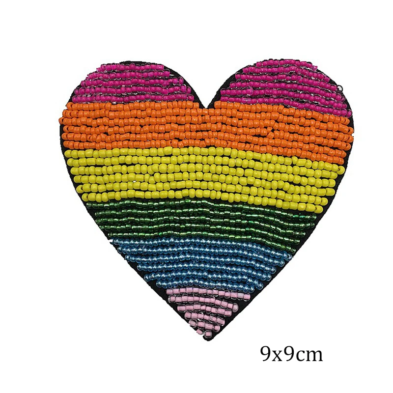 

3D Handmade Rhinestone Beaded Patches Colorful Sew on Crystal Patch Beading Applique Cute Heart Love Rainbow Smiling Face Decor