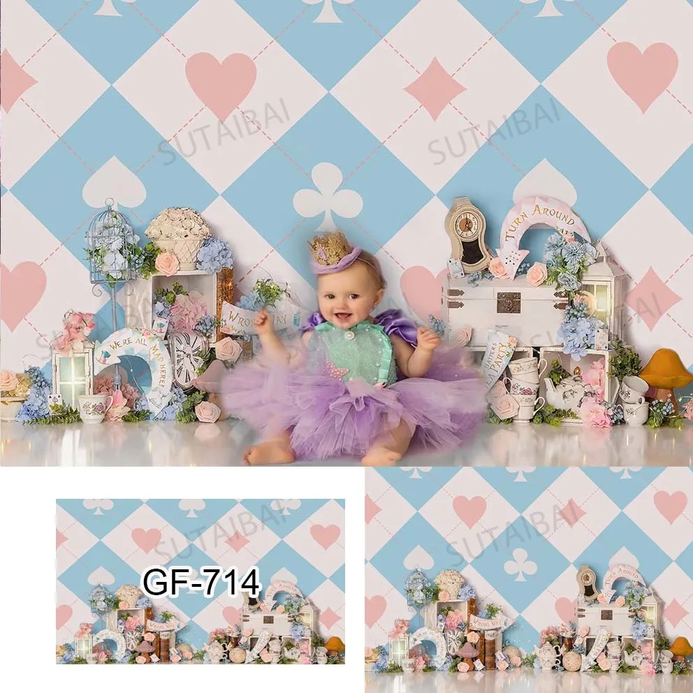 

Fairy Tale In Wonderland Photography Backdrops Tea Party Garden Flowers Background for PhotoStudio Chidlren Birthday Party Decor