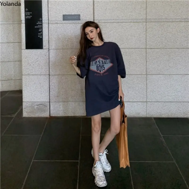

Bf Wind Letter Short-sleeved T-shirt Schoolgirl Korean Version Loose-fitting Ins Medium-length Half-sleeved Clothes Graphic