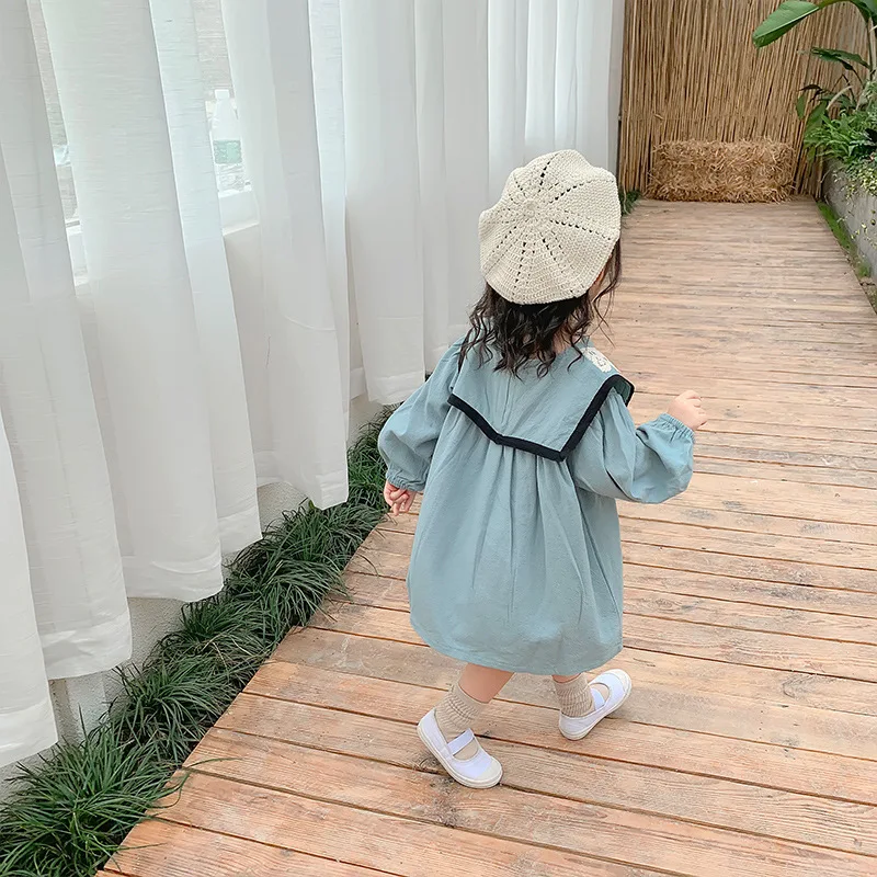 2019 Autumn New Arrival Korean style cotton long sleeve straight princess dress with lace collar for cute sweet baby girls | Детская