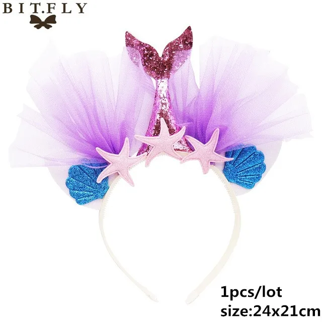 Mermaid hair band D Вечерние одноразовые украшения в виде единорога, набор столовых приборов, ободок для волос в виде русалки, обертка для торта, для детского дня рождения, свадьбы - Цвет: Mermaid hair band D