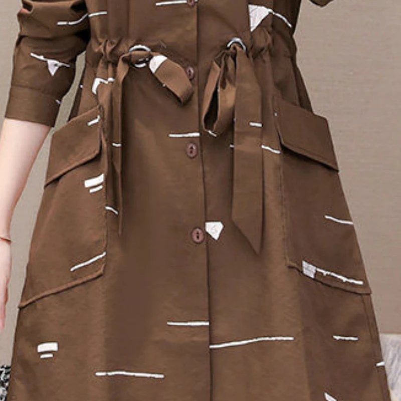 

Trench Women Printed Oversize 5XL Loose Single Breasted Adjustable Waist Pockets Trendy Thin Korean Style Womens Coats New