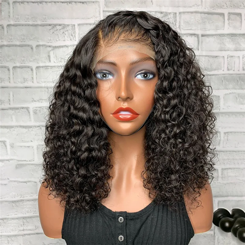 

Middle Part Black Lace Front Wig for Women Babyhair Preplucked Heat Resistant Deep Wave Synthetic Glueless Short Bob Kinky Curly