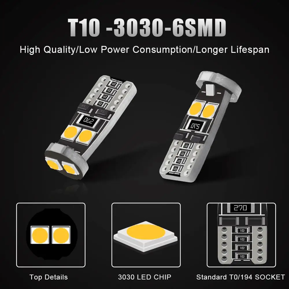 10x194 168 T10 W5W светодиодный 6SMD Canbus Error Free ламп супер яркий 3030 автомобильные