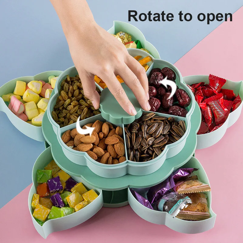 

Petal-Shape Rotating Snack Box Table Candy Snacks Storage Tray Double Layers Household YE-Hot