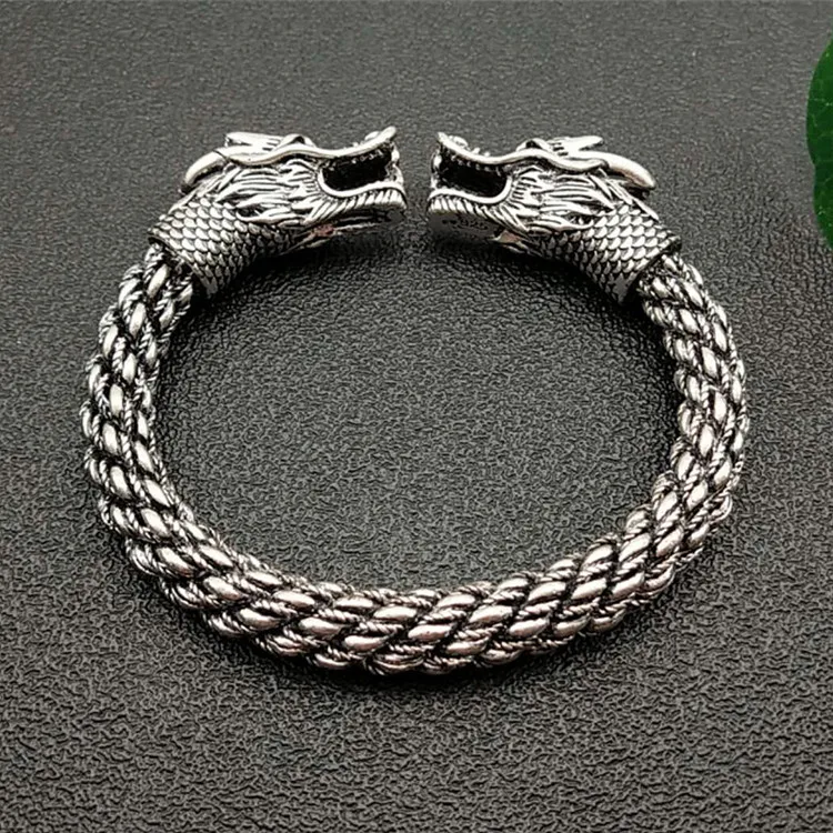 Античный браслет из серебра 925 пробы с двойным драконом тибетского