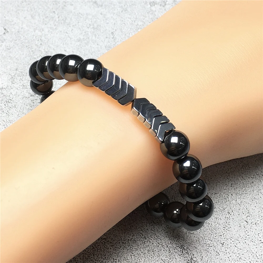 Браслеты из гематита серебристого цвета диаметром 8 мм регулируемый эластичный