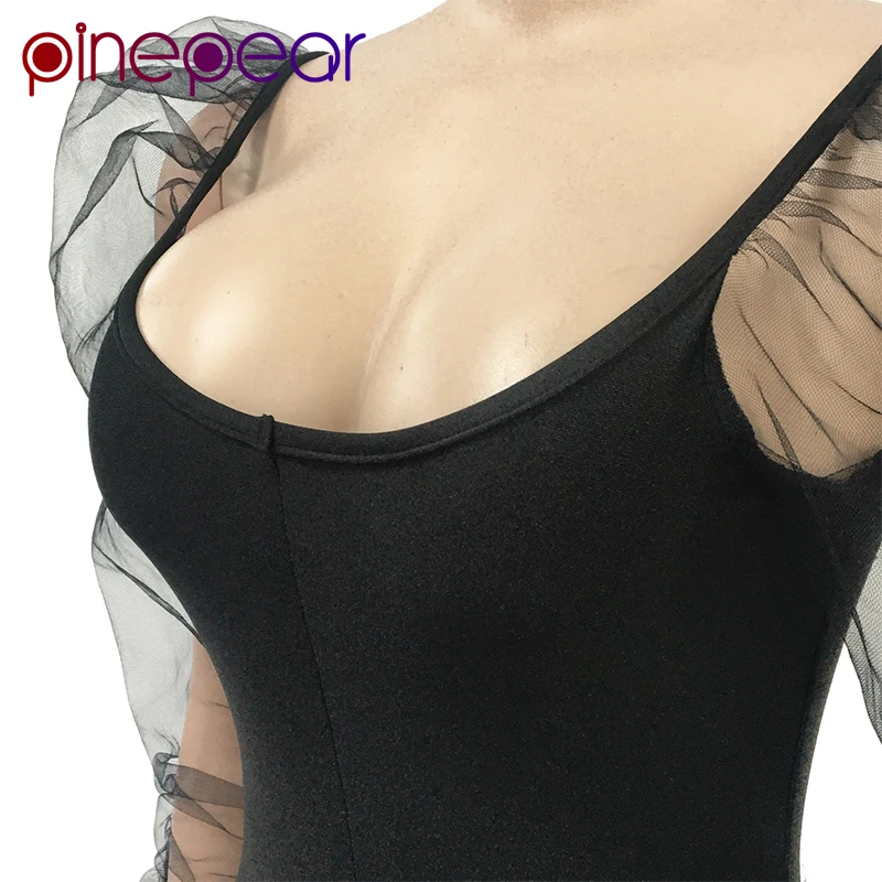 

PinePear Sexy Rompers Womens Jumpsuit Elegant Mesh Puff Sleeve Skinny Bodycon Party Club One Piece Outfits Overalls Dropshipping