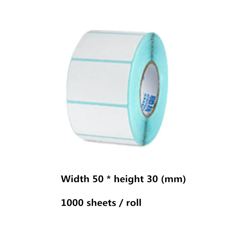 

Width 50 * height 30mm thermal printer label paper blank 1000 sheets / roll product price barcode QR code waterproof sticker