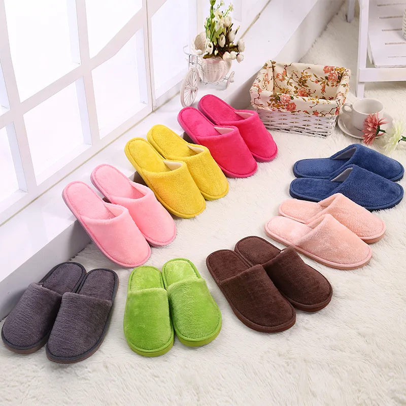 

2021 Winter Fashion Candy Color Lovers Women Slippers Men Slippers Fleece House Shoes Warm Soft Flats Home Indoor Shoes Woman