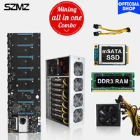 szmz 8 gpu mining motherboard with cpu and ssd 128gb ddr3 8gb ram chassis power supply 1850w kit mining crypto eth set