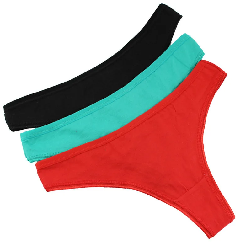 

Plus Size Women Thongs G-string 3Pcs/Lot Sexy Underwear Lingerie Pants Thong For Ladies Female T-back Solid Color Cotton Panties