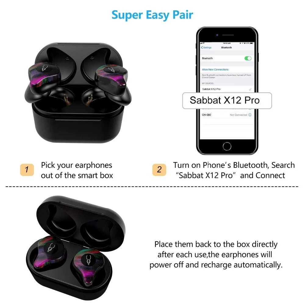 Новинка Sabbat X12 Pro Bluetooth 5,0 TWS мини невидимые наушники беспроводные IPX5 спортивные наушники с зарядным устройством 750 мАч