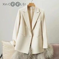 fashion autumn plus size winter notched double breasted jacket loose casual black women blazers jackets work wear coat