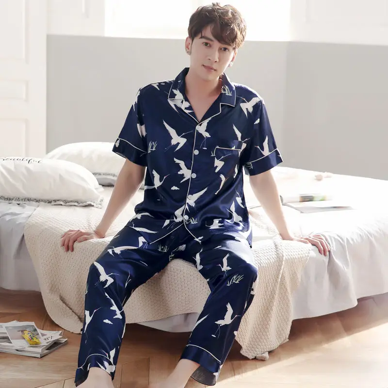 Pyjamas Men Summer Mulberry Silk Short Sleeve Shorts Thin Style True Ice Silk Large Size Men's Silk Home Suit Summer