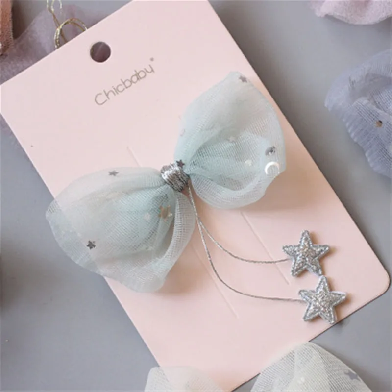 

Korean New Children's Hair Accessories Stars Yarn Hanging Tassel Bow Hairpin
