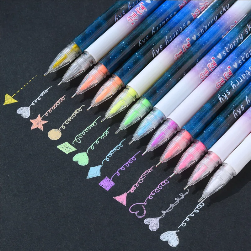 

6 pcs/pack Double Head Marker Starry Sky Colorful Gel Pen Signature Pen Escolar Papelaria School Office Supply Promotional Gift