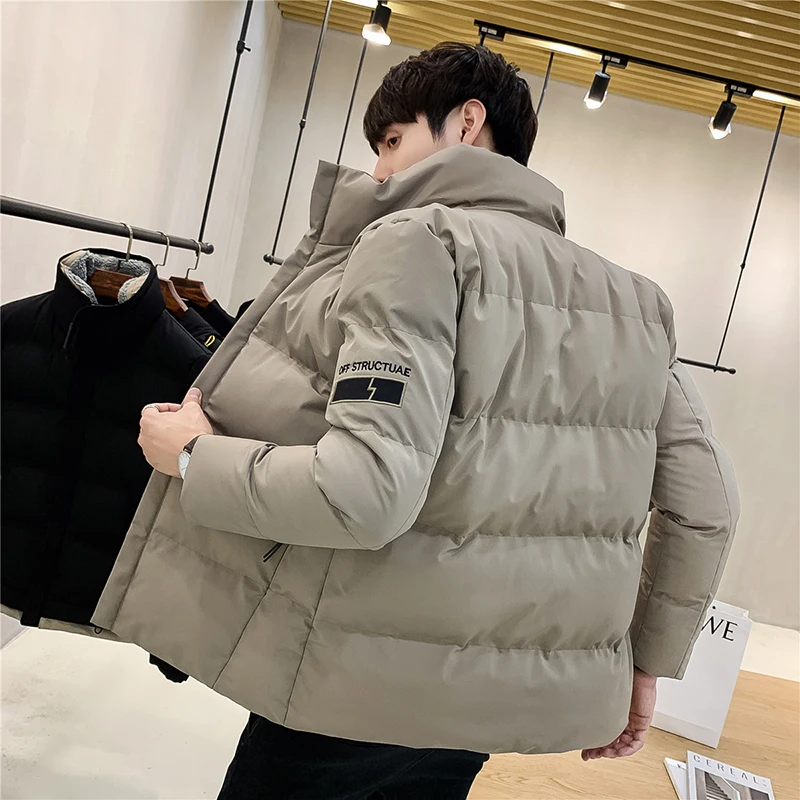 Winter Warm Men Solid Color Casual Parkas New Brand Men's Stand Collar Top Thick Cotton-Padded Jacket Outwear Down Coat Clothes