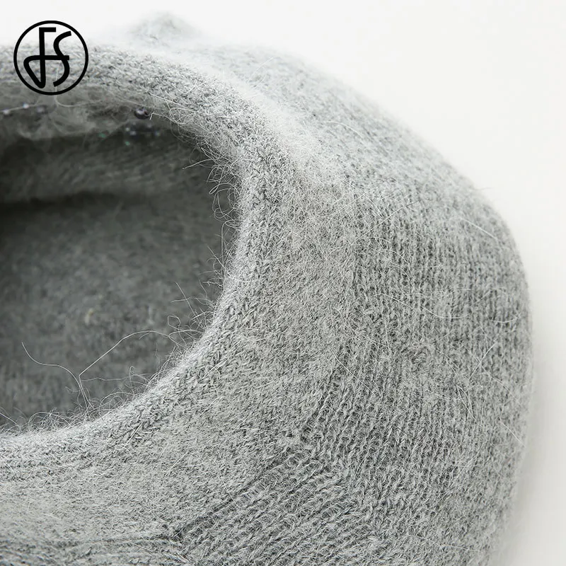 FS зимние розовые шапки берет для женщин со стразами и кроличьими цветами женские