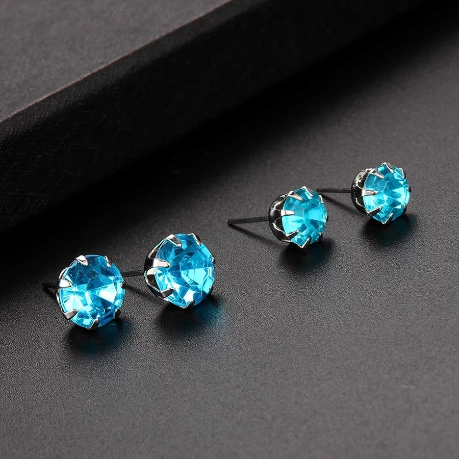 

12-24Pieces/Set Crystal Round Ear Stud Unisex Stainless Steel Round 4-claw Zircon Women's Fashion Colorful Crystal Earrings