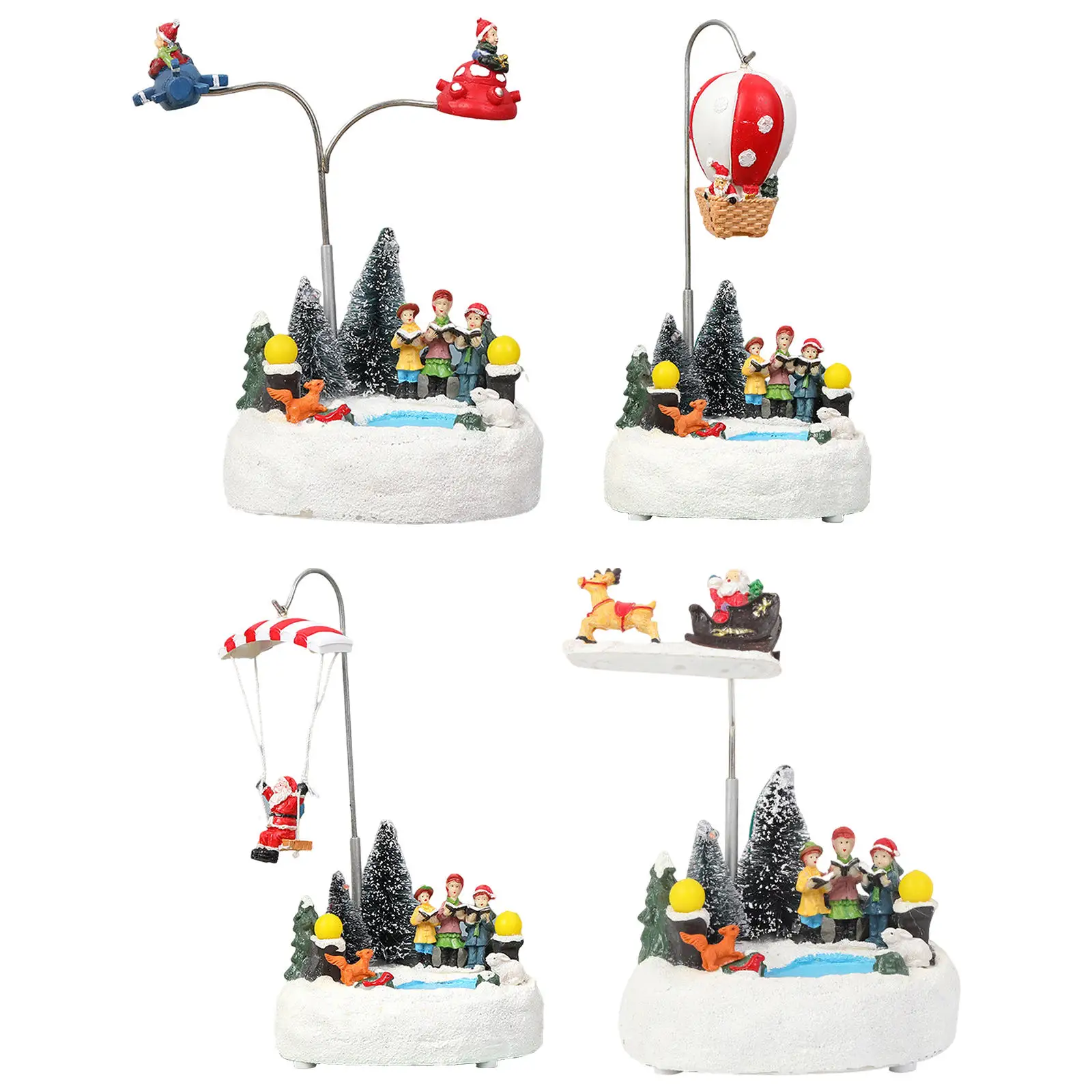 

Светящиеся рождественские украшения из смолы, светодиодная подсветка, музыкальные анимированные вращающиеся милые фигурки, украшение для ...