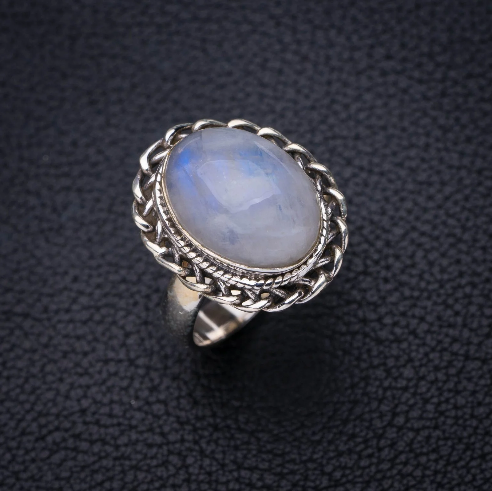 

StarGems Natural Moonstone Handmade 925 Sterling Silver Ring 7 E7211