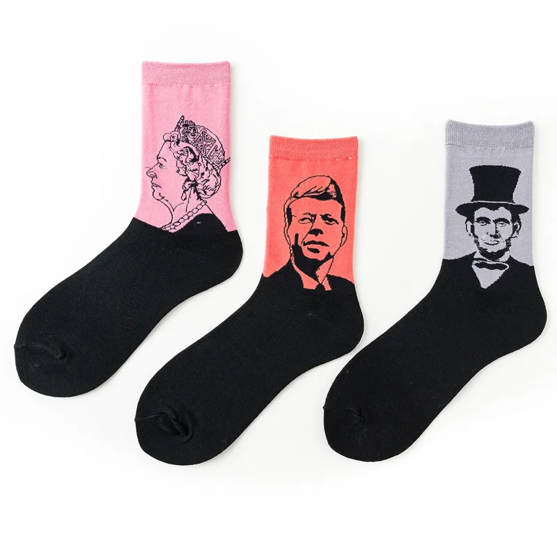 REFJJ счастливые носки женские смешное искусство платье цвет много мужские летние