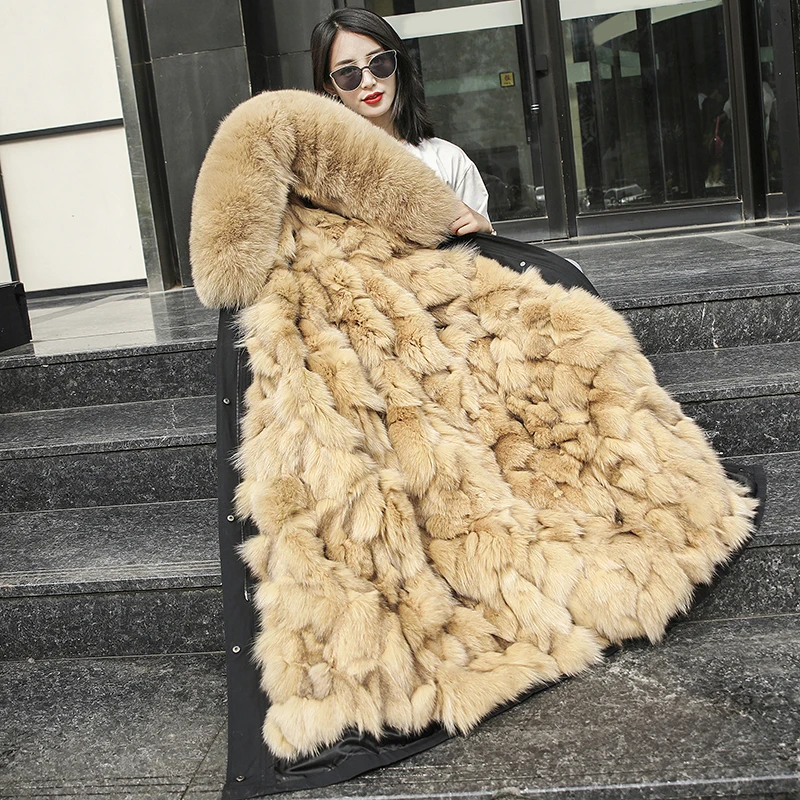 Winter Jacket Womens Real Fox Fur Parks Plus Size Women Coat Female Middle Long Detachable Natural Fur Liner Parka Loose enlarge
