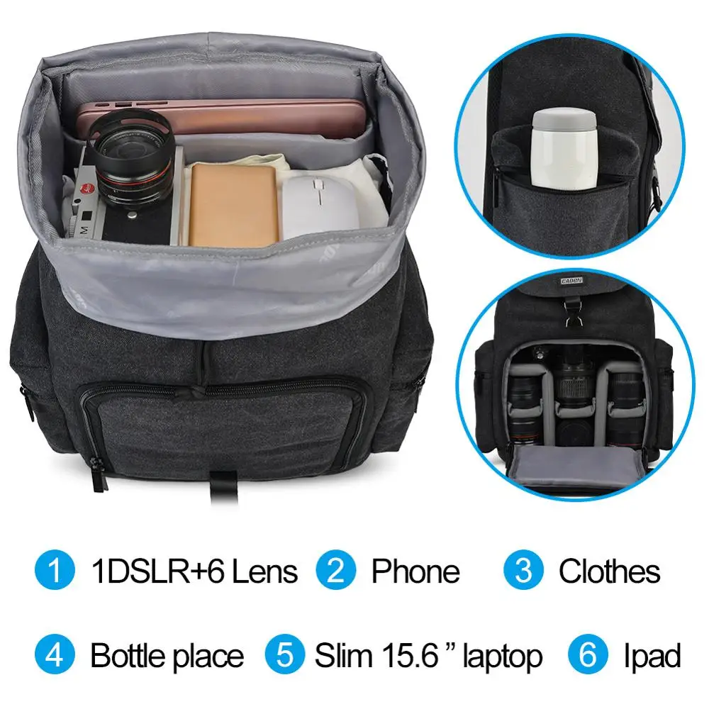 

CADeN Camera Backpacks Water-resistant Large Capacity Bags for Men Women for Nikon Canon Sony DSLR Len Tripod Outdoor Travel Bag